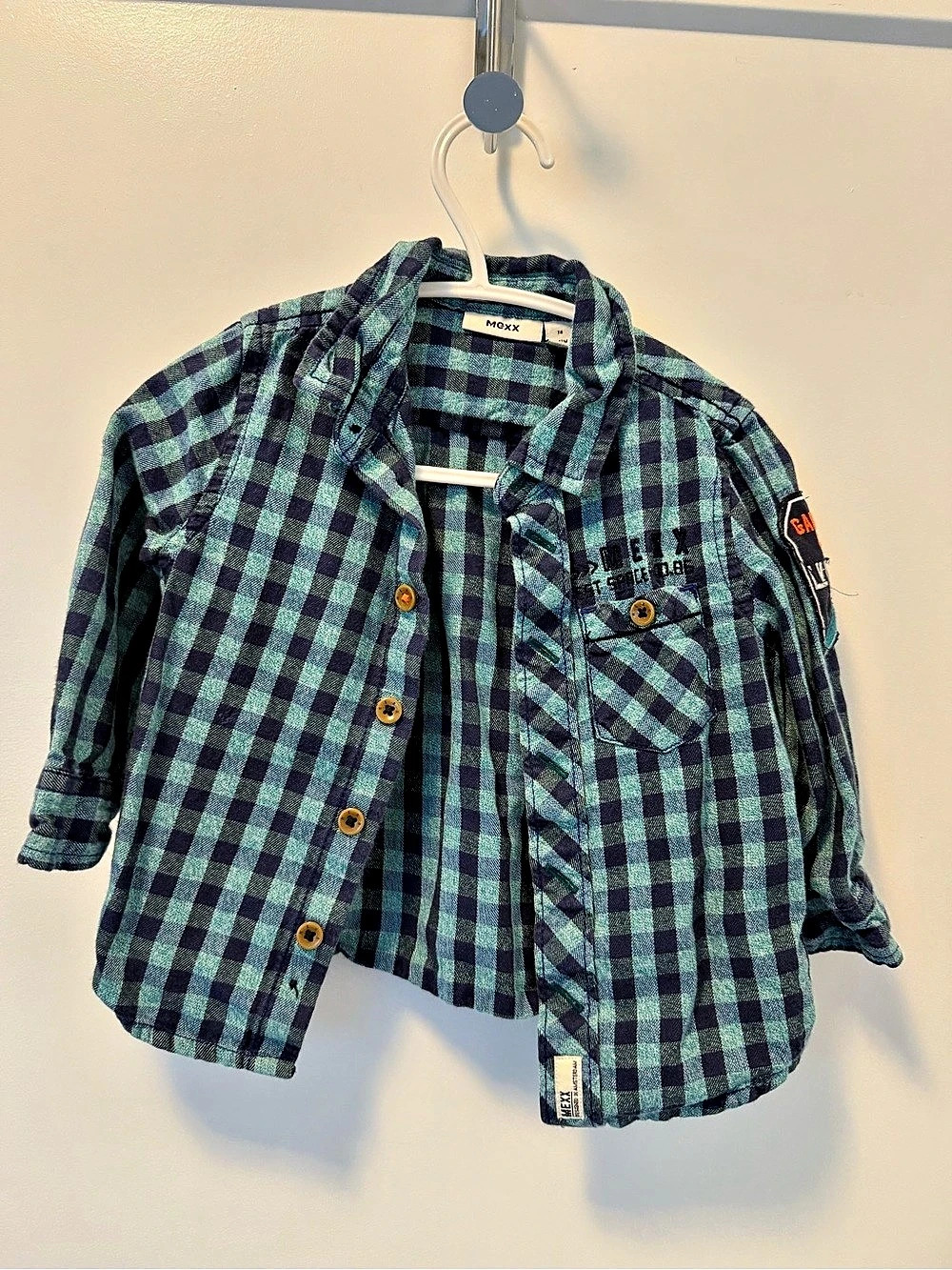 Mexx Boys Size 9-12 months Green Blue Checkered Shirt